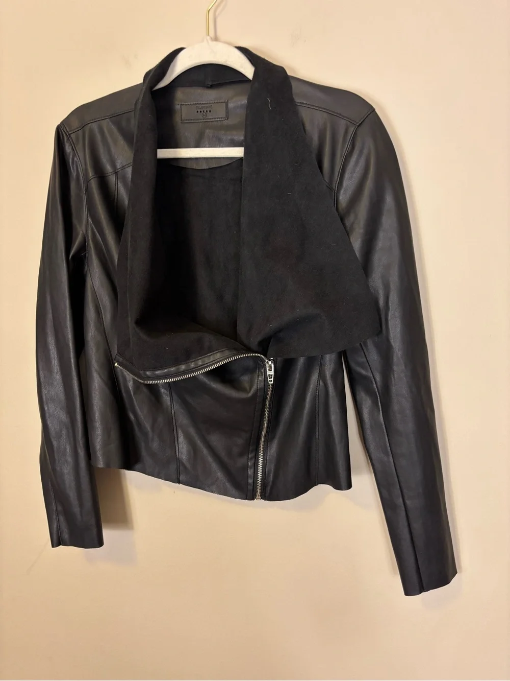 Blank NYC Black Faux Leather Asymmetrical Zip Jacket Medium